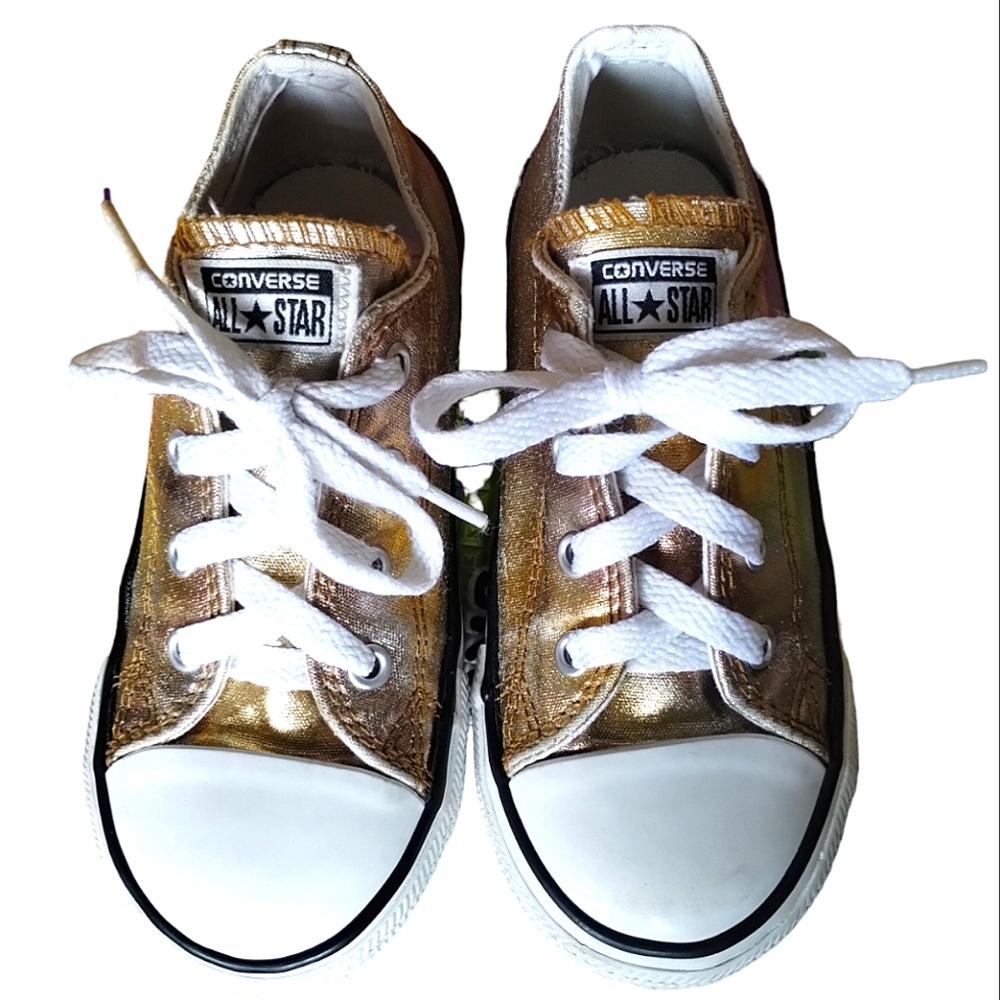 Converse gold shoes kids 10 canvas sneaker shoelace tie girls